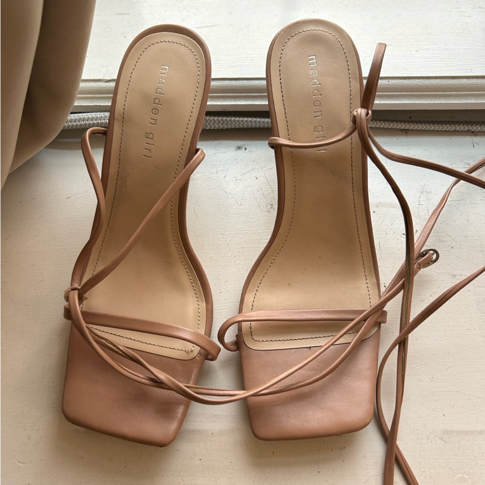Madden Girl Tan Strappy Sandals with Square Toe